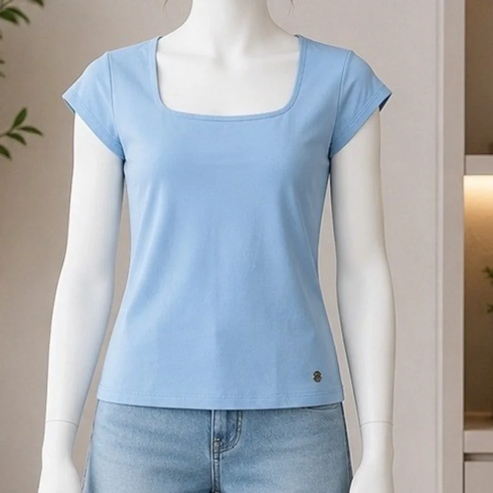 Justice Girls Cap Sleeve Seamless Top Sail Blue Square Neck XL Plus 16P/18P